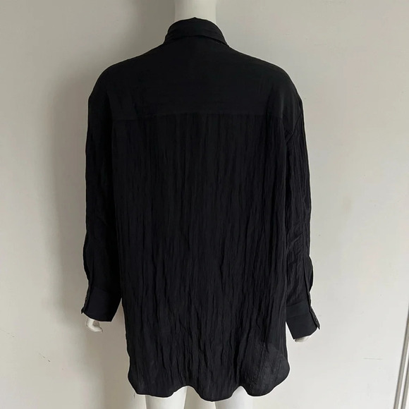 H&M Women Black Crinckle Chiffon Tunic Top Blouse Button Shirt size medium - Picture 4 of 9